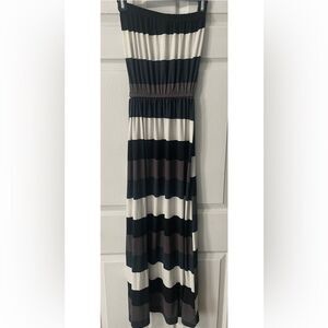 Exist Black Gray White Striped Strapless Dress Women's Size Small EUC